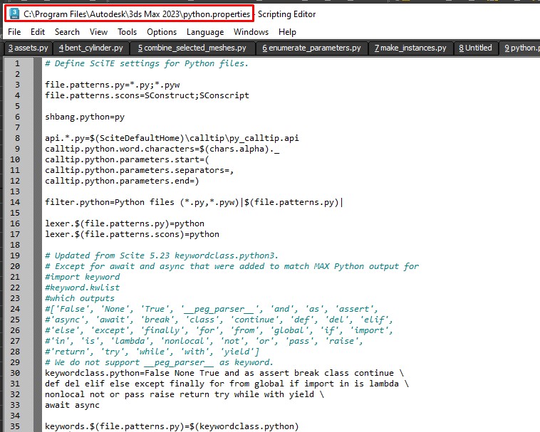 Config file of Python for 3Ds Max Scripting Editor